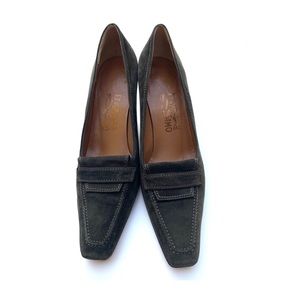 Ferragamo | Olive Suede Heeled Loafer | 8.5 B